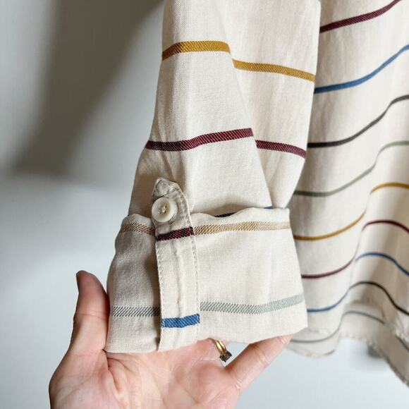 Christopher & Banks Womens Tunic Blouse L Multicolor Stripe Roll Tab Long Sleeve - Picture 5 of 11